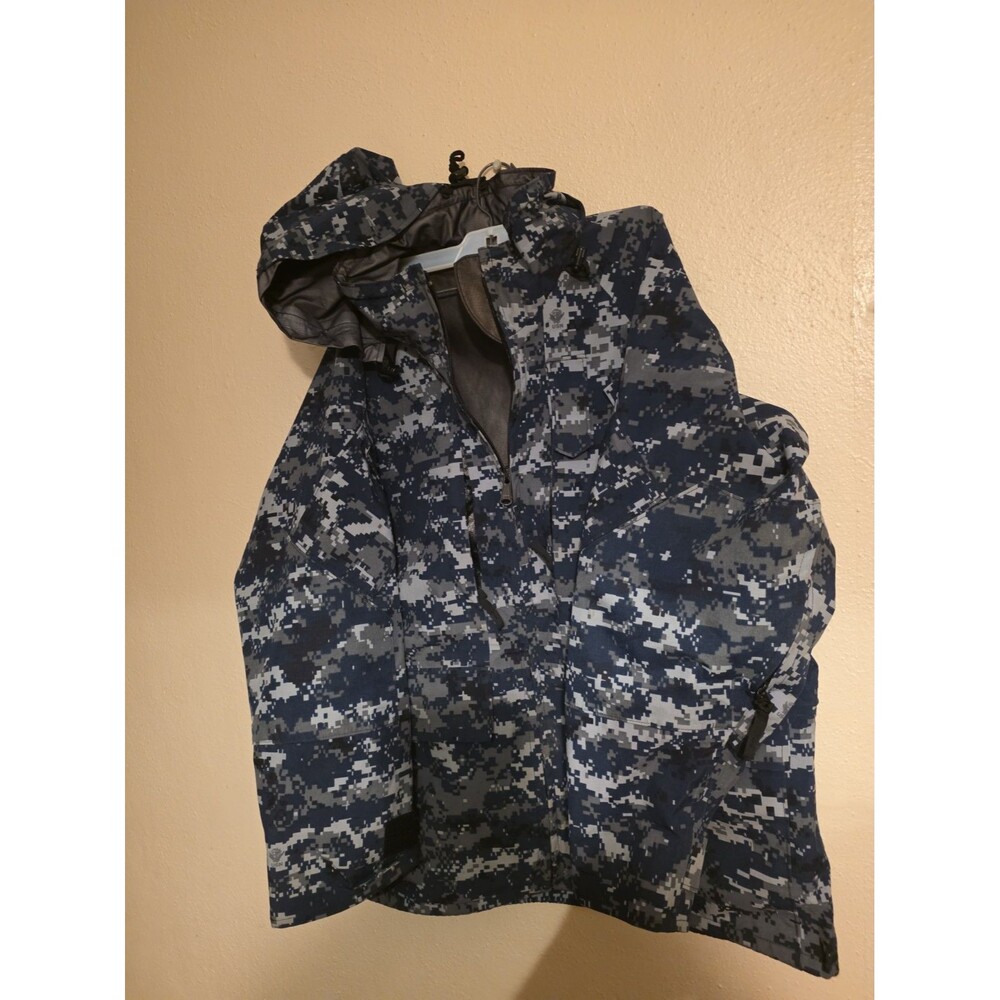 US Navy Working Parka Jacket Medium Short Digital Blue Camo Military Hooded USN
